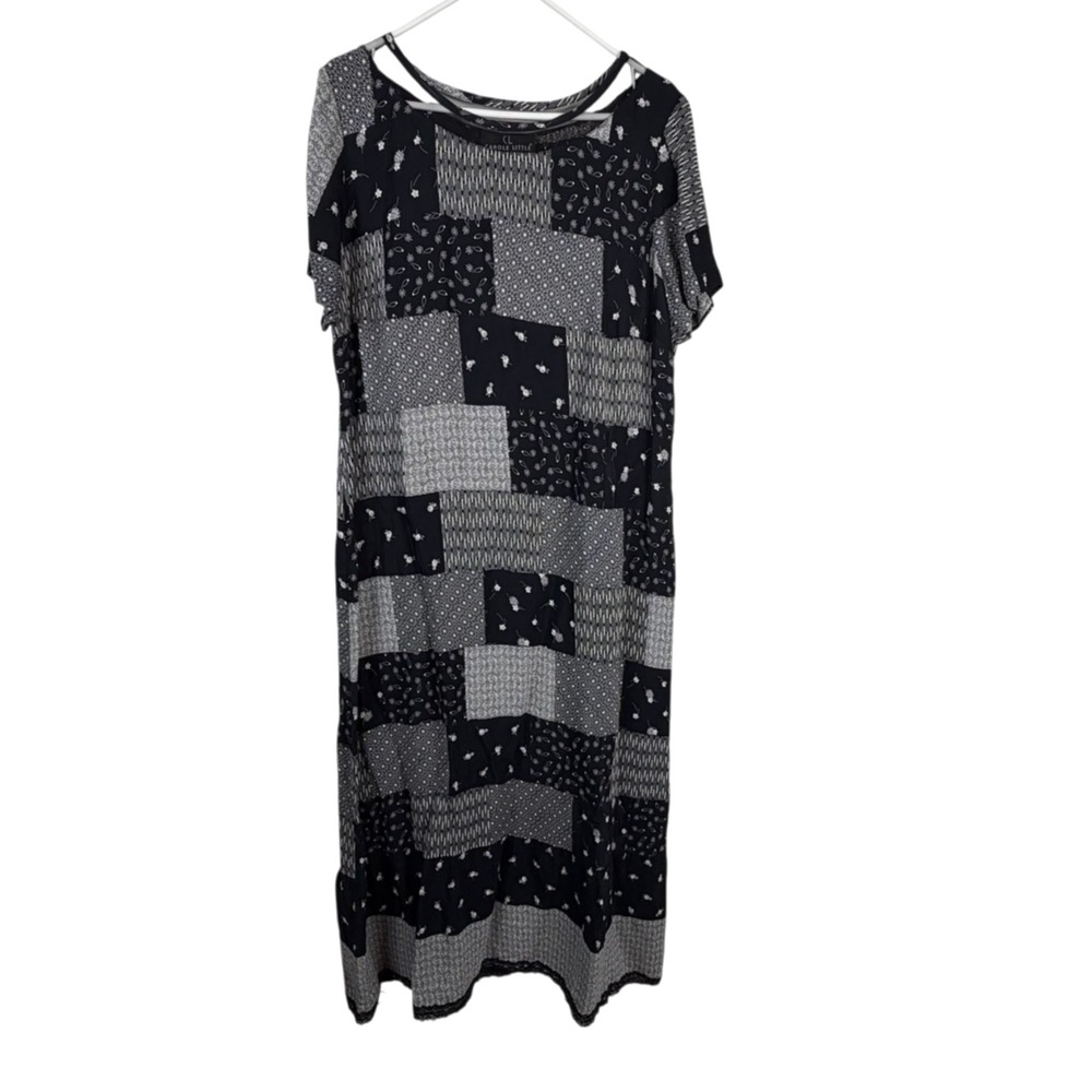 Vtg Carole Little Dress Black Sz 14 Patchwork Fairy Grunge 90's Tie Back